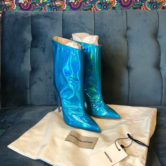 Alexandre Vauthier Hologram Blue Booties Never Worn Stiletto US Size 9.5 EUR 40 - Picture 2 of 13